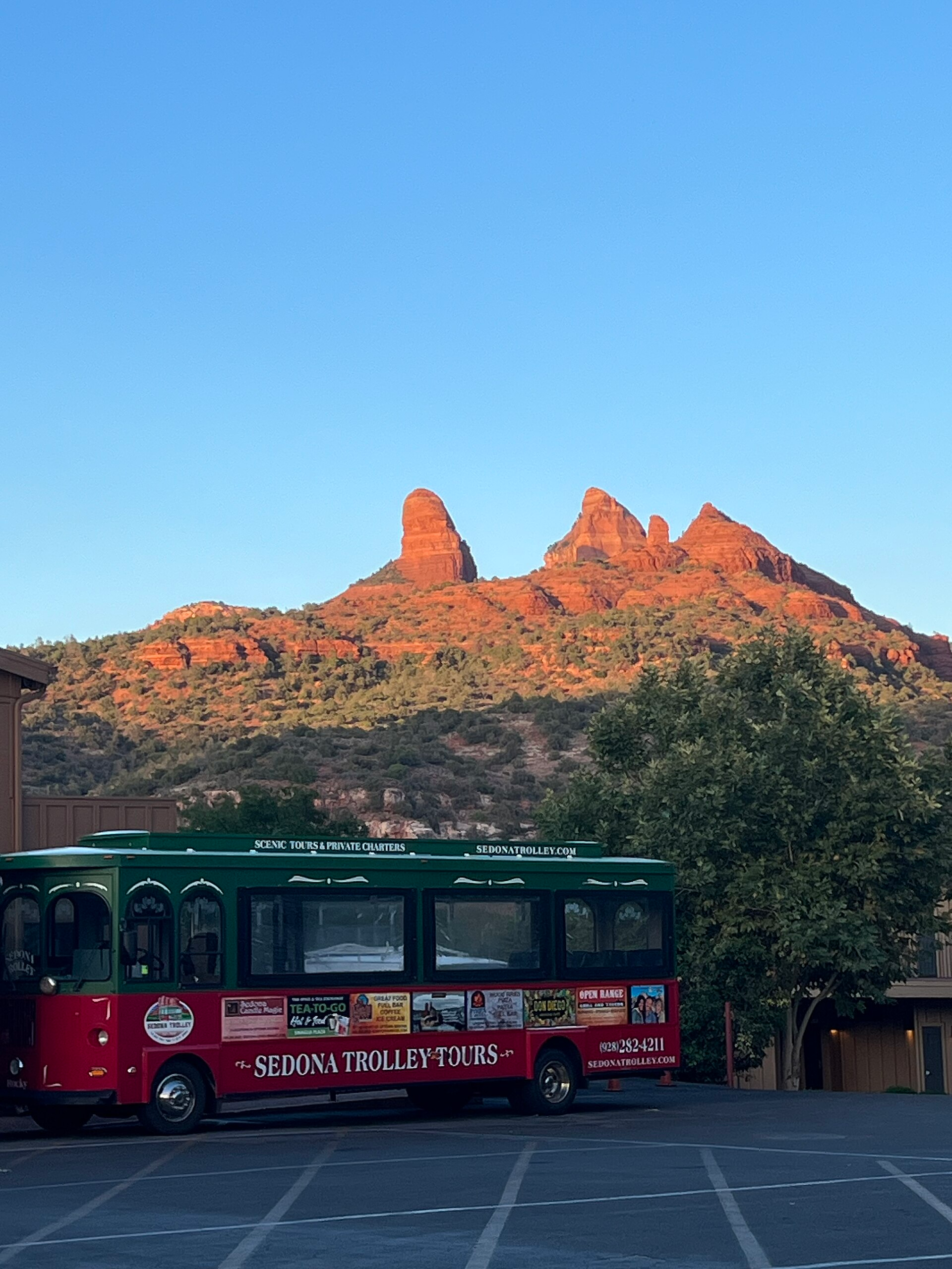 Trolley traveling through central Sedona Arizona