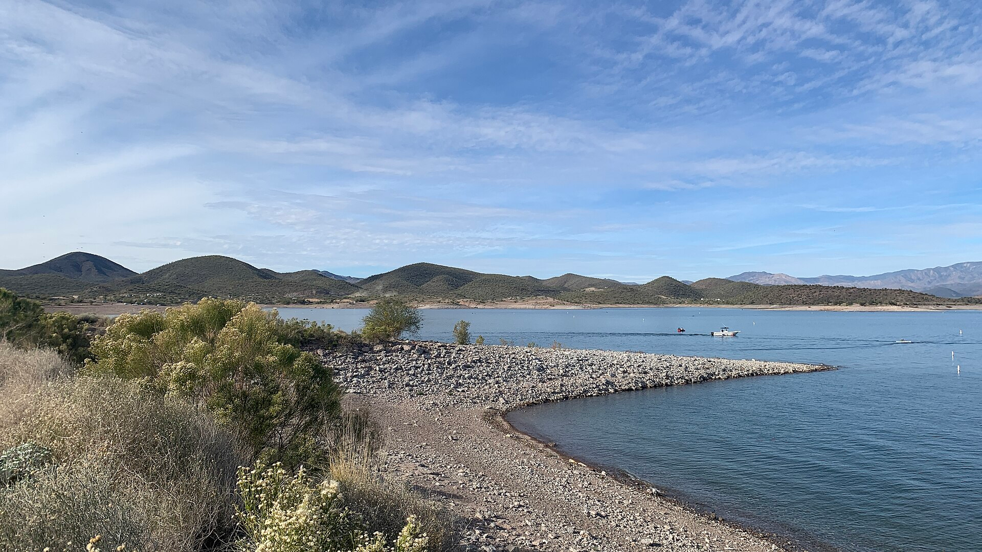 Lake Pleasant surrounded by Sonoran Desert hills in Peoria Arizona